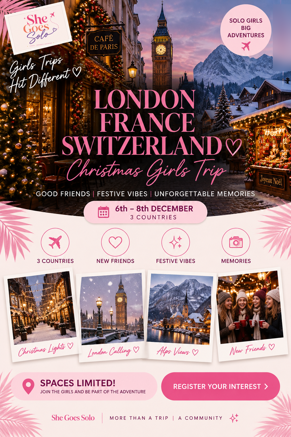 She Goes Solo London, France and Switzerland Christmas girls' trip